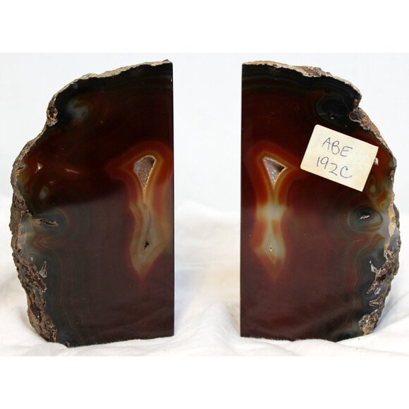 Brown Geodes Stones Bookends Agate Smooth Polished Natural Rough Outside Decor - Picture 3 of 6